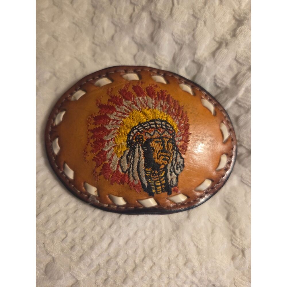 Leather Indian Chief Belt Buckle